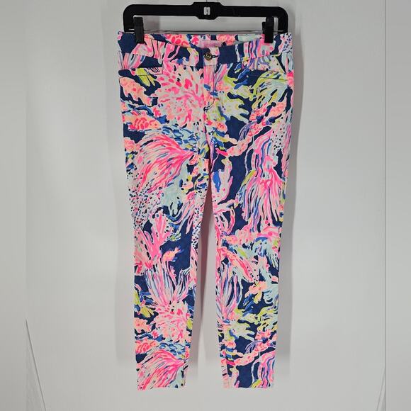 Lilly Pulitzer Pink Blue Vibrant Kelly Ankle Pants 2 - Picture 1 of 10